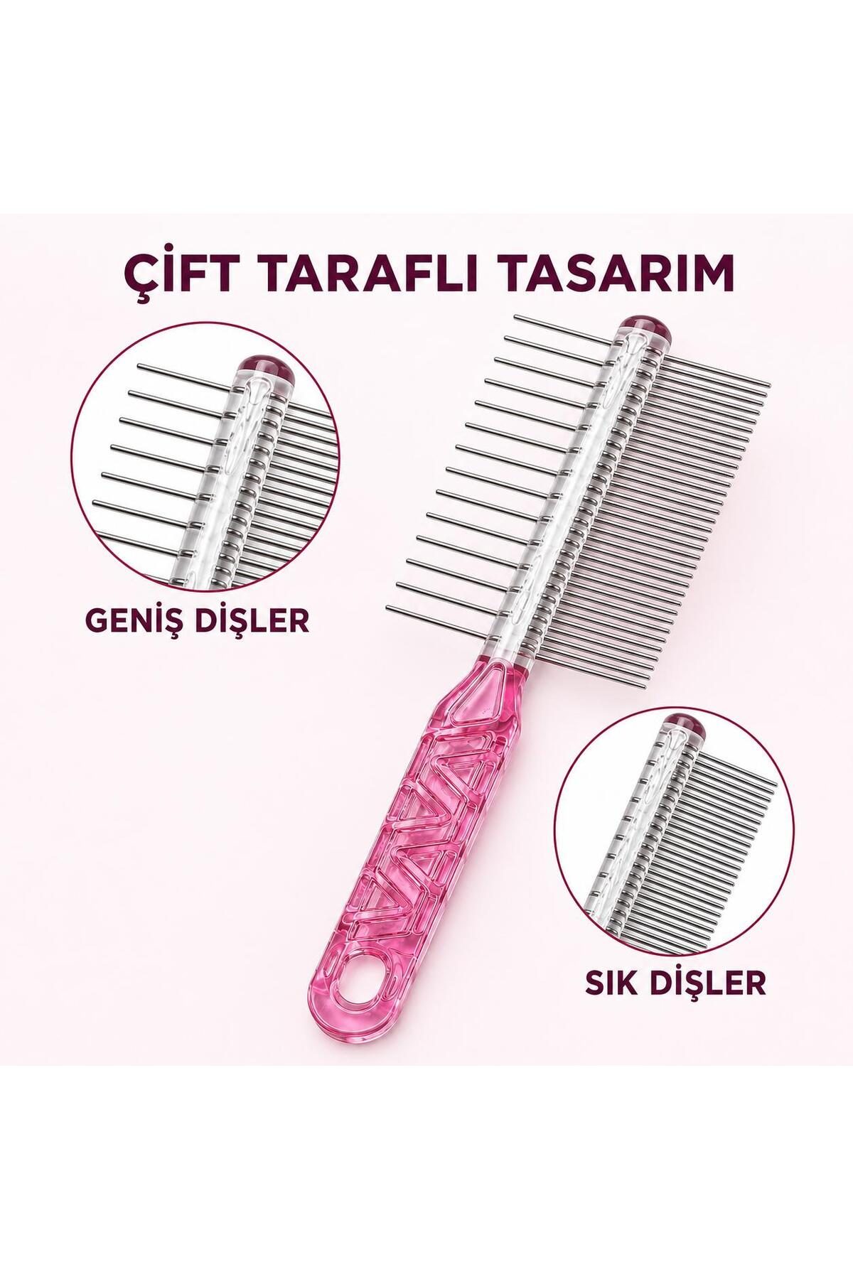 Kedi Köpek Tüy Tarama Tarağı Çift Taraflı Metal Dişli Bakım Fırçası