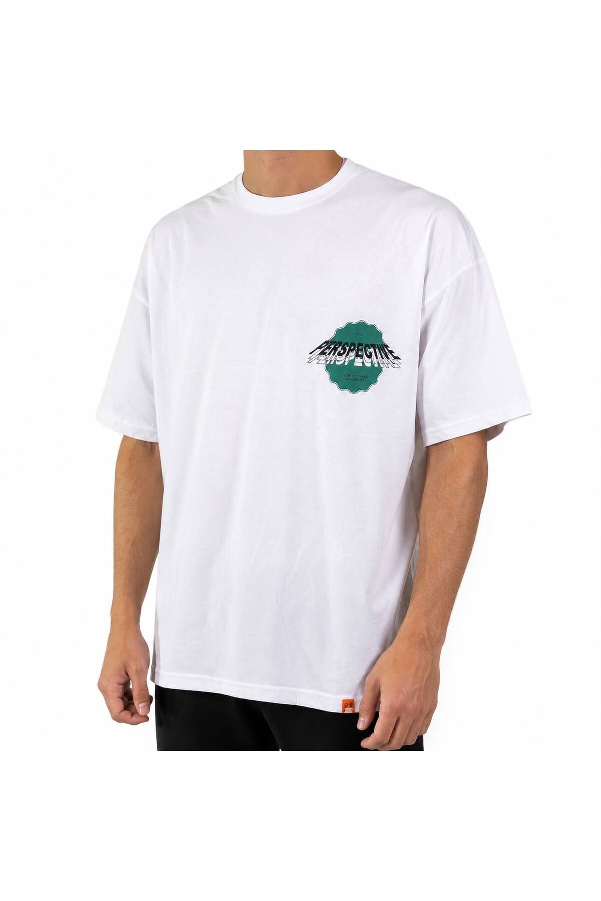 Unisex Oversize Baskılı T-Shirt Beyaz Bisiklet Yaka Kısa Kollu Rahat Kalıp
